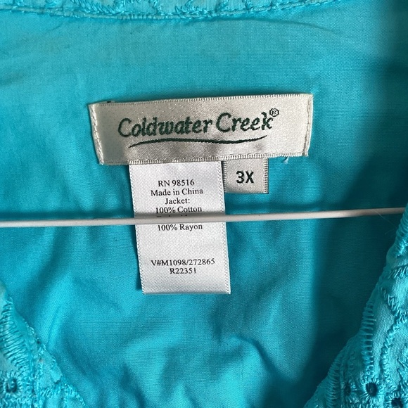 Coldwater Creek Medium womens mixed eyelet embroidered button up jacket 3X - Picture 3 of 7